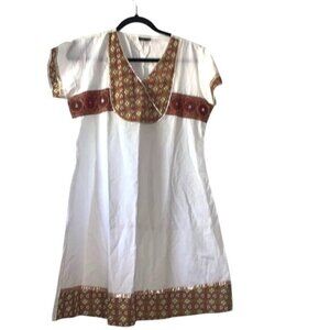 Sequin Crafts Womens Ethnic Dress L White & Red Patterned Cotton